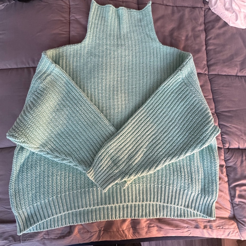 Free People Mint Ribbed Turtleneck Sweater